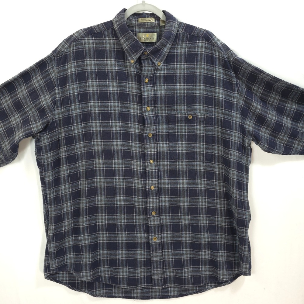 Bill Blass Flannel Shirt Plaid Blue Mens XXLT Heritage Workwear Gorpcore Grunge